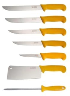 Shov Set di coltelli da macellaio, 7 pezzi, con accetta e affilatura in acciaio inox, ergo-grip