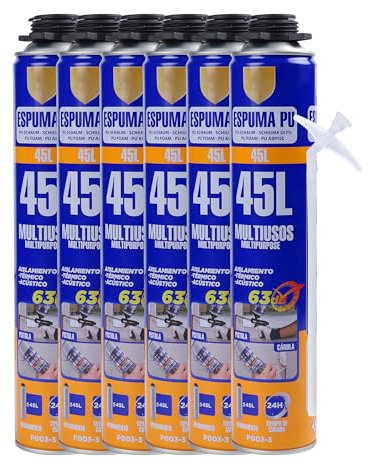 Espuma de Poliuretano de Alta Expansión Multiuso 750ml con Cánula - Protección Efectiva Contra Pérdida de Calor, Frío, Corrientes de Aire, Ruido y Humedad - 6 unidad