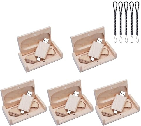 Meiyuexiang 5 x 64 GB USB-C-minnen, höghastighets-USB 3.0-minne, typ C, dubbel OTG, lönnträlåda för TV, bil, smartphone, PC, bärbar dator ..