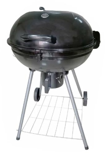 EMPOTEC Barbacoa de carbón redonda con tapa, portátil, con ruedas y asas, 1 estante de acero de 54 cm, carbón vegetal, recoge cenizas, termómetro, camping, picnic, jardín, medidas 65 x 59 x 87 cm
