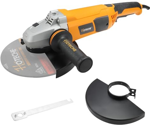 Hoteche 2 400 W vinkelslip, 230 mm skärslipmaskin med kopparmotor, självlåsande brytare, mjuk start, 6 500 rpm, VDE-kontakt – gul/svart
