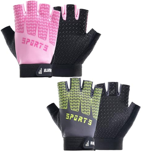 Senyanoe 2 Paarer Fahrradhandschuhe Kinder, Sport Handschuhe Fahrrad Handschuhe für Jungen und Mädchen Fingerlose Halbfinger Fahrradhandschuhe für Kinder Outdoor Sport Fahrrad,4-8Y