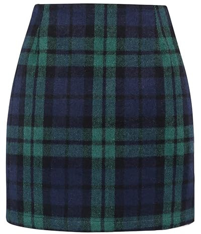 DINGJIUYAN Plaid Tartan Mini Skirt Fall Bodycon Pencil High Waist Skirts | Faux Wool Tube Short Skirt Plaid Side Zipper for Business Casual, Daily & Autumn‑Winter Office Work Wear