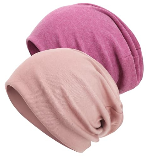 DRESHOW 2 Stück Slouchy Beanie, Leichte Jersey Mütze für Damen und Herren - Chemo Kopfbedeckung