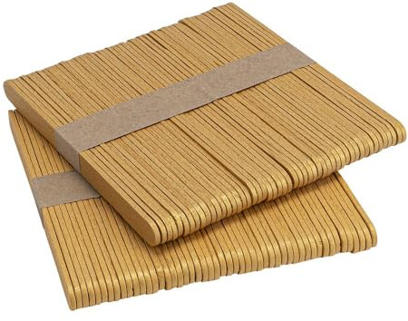 Ideen mit Herz Palillos de madera, palos de hielo, madera para manualidades, metálicos, 11,4 cm de largo, 1 cm de ancho, 200 unidades (dorado)
