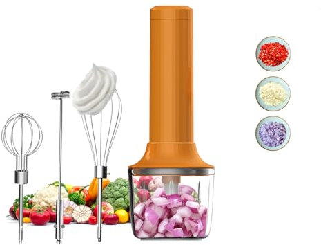 Juego de Batidora de Varillas y Espumador de Leche, Picadora Eléctrica Mini Recargable, 4 Velocidades, Mezclador, Mini Picadora para Picar, Triturar y Hacer Puré, 300ML