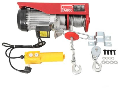 ECUTEE Paranco Elettrico Portata max da 400/800KG, Paranco Argano Elettrico con Teleconmando 1300W, Paranco Elettrico a Leva per Sollevamento Carico Velocità 6/12 m/min da Garage