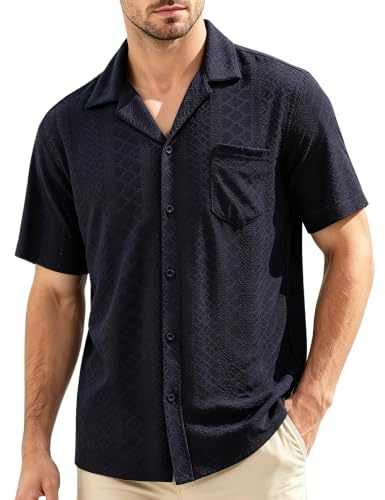 Casey Kevin Camisa Hombre Manga Corta Casual Verano Camisas Transpirable con Bolsillo y Botónes Shirt para Verano Playa