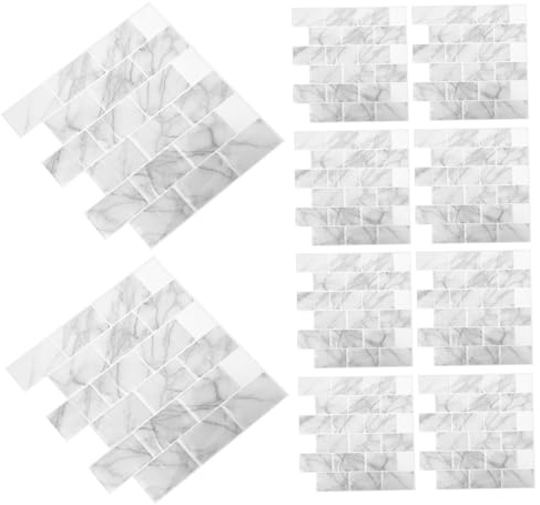 HOMSFOU 10 piezas Pintado Adhesivo Efecto Ladrillo y Mármol Resistente al Aceite y Agua para Salpicadero Cocina Fácil Instalación Renovador Paredes Interiores