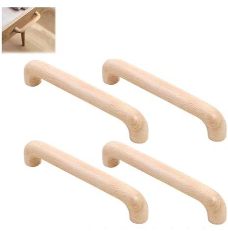 KIMHOME Lot de 4 poignées d'armoire rondes avec trou central de 128 mm en bois massif pour armoires de cuisine, commodes, meubles de rangement et intérieurs modernes