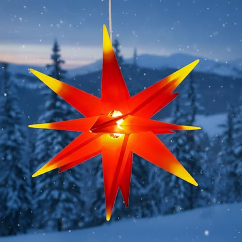 GURU SHOP 3D Batterie Außenstern Kaspar, Weihnachtsstern, Faltstern mit 18 Spitzen Incl. 7 m Kabel & LED Leuchtmittel - Ø 55 cm 4xAA Rot/gelb Offen