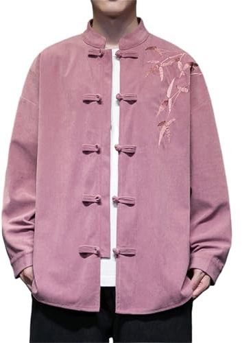 Giubbotto ricamato stile cinese per uomo giacca retrò primavera e autunno con grande taglia vestibilità ampia uomo abito tang cinese retrò Zhongshan in velluto a coste, O rosso., L