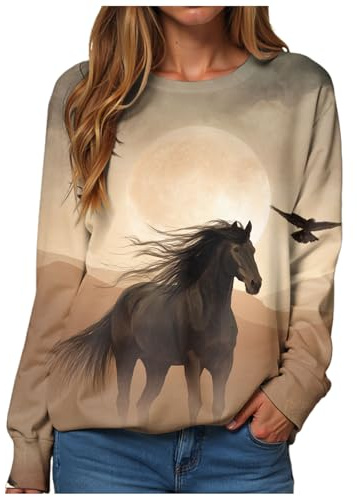 ladies sweatshirt for women uk Ladies Casual And Fashionable Printed Round Neck Long Sleeved Pullover Hoodless Sweatshirt Sweat Jacket Coffee