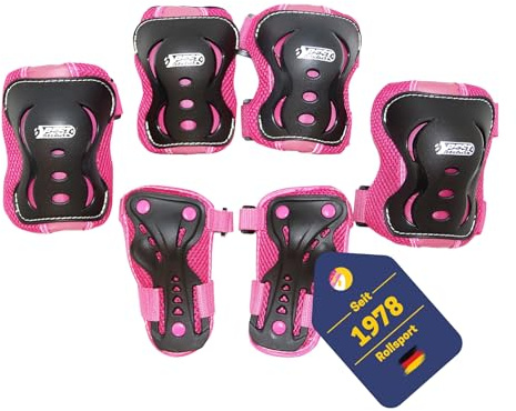 Best Sporting Schützer Set HQ für Kinder I Ellenbogenschoner / Handrückenschoner / Knieschoner in Größe XS/S I hochwertiges Skater Schützer Set in Pink/Schwarz I Robustes Schonerset
