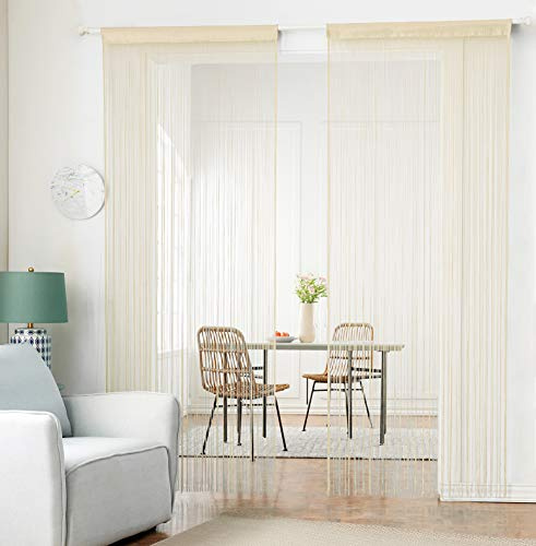 HSYLYM Tejer Cortina de Paneles denso poliéster Cortina de Flecos Fly Pantallas habitación Separador para Puerta Ventana decoraciòn 90x200cm Champán