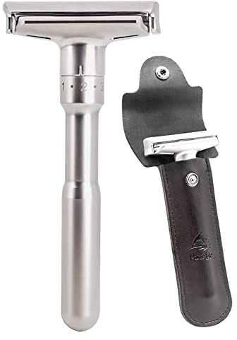 Rasierhobel | Verstellbarer Klassischer Rasierhobel | Scharfer Nassrasierer mit 2-seitigem Klingenkopf für Männer | Sicherheitsrasierer. (Silber)