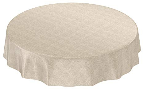 ANRO Wachstuchtischdecke Wachstuch Wachstischdecke Tischdecke Wachstuchdecke Beige Leinenoptik Rund 100cm eingefasst