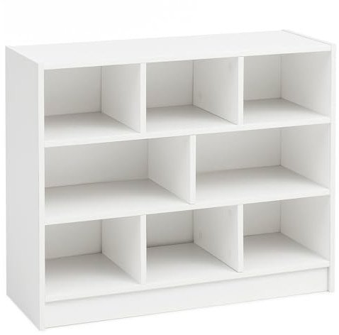 Wohnling Bücherregal WL5.819 Weiß 80x68,5x29,5 cm Regal Standregal Modern, Flurregal Schuhregal Schmal, Design Dekoregal Holz, Holzregal mit Fächern, Ablageregal Wohnzimmer Abstellraum