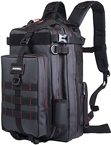 BLISSWILL Angelrucksack – wasserdicht mit Rutenhalter, ideale Angelausrüstung und Geschenke für Männer, Schwarz (ohne Angelbox), Rucksack, einzigartig