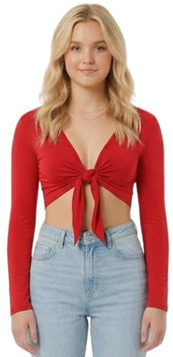 STAR FASHION Women Long Sleeves Shrugs Tie Up Open Front Top Ladies Summer Crop Bolero Cardigan Dress Red 8-10