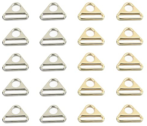 Nsiwem 20 Stück Metall Dreieck Schnalle D Ring Triangel Ringe Metall 25mm Dreieck Ring D-Ring Schnalle Taschenkarabiner Zinklegierung Zubehör zum Nähen von Taschen Gold und Silber