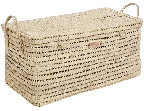 Bohome Living - Baúl de Almacenaje de Mimbre, Cesta Grande para Juguetes, Estilo Boho Chic, Decoración para Hogar (80cm)