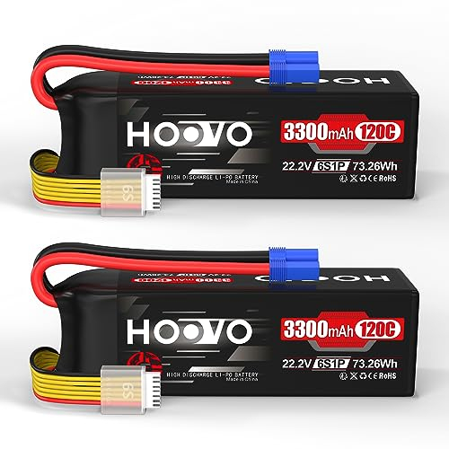 HOOVO 6S Lipo Battery 3300mAh 120C 22.2V RC Battery with EC5 Connector Soft Case for RC Car Airplane Boat Truck Drone FPV Hobby (2 Pack)
