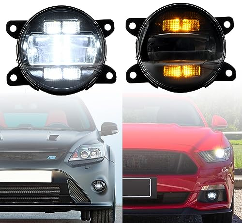 NSLUMO LED-Nebelscheinwerfer DRL Tagfahrlicht für Fo.rd Focus Fiesta Mondeo Mustang Frontstoßstange Nebelscheinwerfer Reflektoren Blinker DLR-Lauflicht 2 Stück Geräucherte Linse