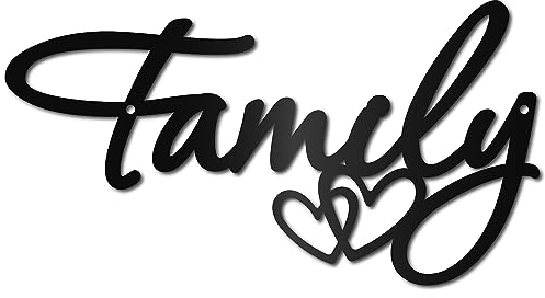 CREATCABIN Famiglia Decorazione da Parete in Metallo Decorazione da Parete Nera Silhouette Appendere in Filo di Ferro Scultura Segno Ritagliato Ornamento 16 x 30cm