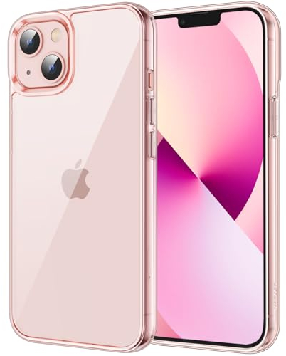 JETech Hülle für iPhone 13 6,1 Zoll, Nie Vergilbung Stoßfeste Stoßstange handyhülle, Anti-Kratzt Transparent Rückseite (Rosa)