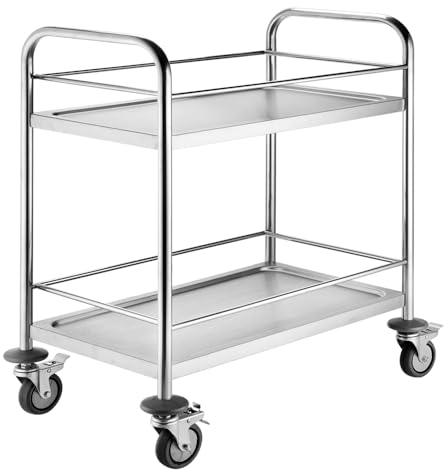 BPT Edelstahl Servierwagen Küchenwagen Mit Rollen,4-Rad-Bremsen mit Schalldämmung Für den Transport von Wein und Getränken in Hotels und Restaurants