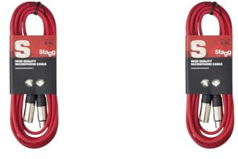 Stagg SMC6 CRD 6 m XLR to XLR Microphone Cable - Red (Pack of 2)