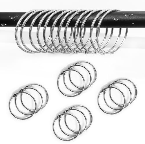 12 Stück Rostfreie dekorative Duschvorhanghaken, 50mm Rundringe Vorhang Clips, Kreisring-Design Duschvorhangstangen, Metall Vorhangringe Vorhang, für Vorhänge, Badezimmer, Zuhause, Ordner (Silbrig).