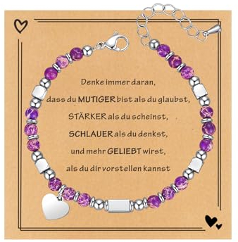 TOLOWOBK Geschenke für Mädchen Damen Edelstein Chakra Armband Mädchen Herz Charm Perlenarmband Heilsteine Perlen Armbänder Einschulung Schulanfang Geburtstag Geschenke für Tochter Enkelin Schwester
