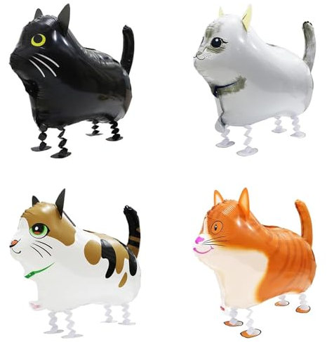 4 Piezas Globos de Animal Caminando, Walking Cat Foil Balloons, globos para Gato, Globos de Animales para Niños, Globos de Mascota Foil, para Niños Decoraciones de Fiestas de Cumpleaños