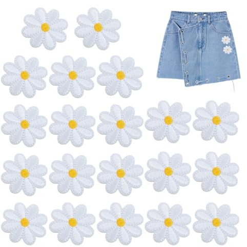 EYVRPAU 20 Pezzi Toppe Termoadesive Margherite Fiori Patch Decorative da Stirare o Cucire per Giacche Jeans Borse Tessuti Adulti Bambini