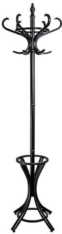 Headbourne Solid Wood Traditional Floor-Standing Hat and Coat Stand with Umbrella Holder 185cm, Rotating Top Tier - Black