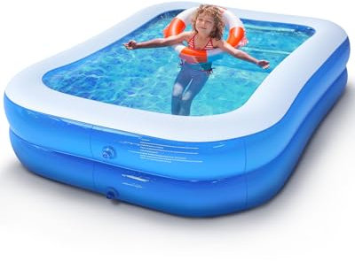 Piscine Gonflable Rectangulaire 2 x 1,5 x 0,5 m, Double Couche Piscine Enfant Rectangulaire pour Jardin, Pataugeoire pour Enfants et Adultes, Grande Piscine Familiale pour Balcon ou Intérieur