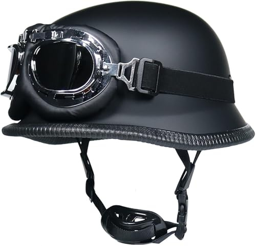 VVPEC Motorcykel Retro Halvhjälm Tysk stil Vintage Open Face Motorcykelhjälm ECEDOT Godkänd, med skyddsglasögon for Chopper Cruiser Street Scooter(2,S(55-56CM))