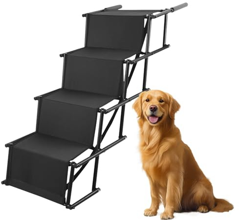 Rampe Chien Voiture, Escalier pour Chien 4 Marches avec Boucle Antidérapante, Escalier pour Chiens Voiture Pliable - Harge Maximale 80 kg, Utilisable dans Tous Les Véhicules
