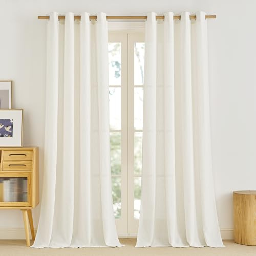 PONY DANCE Tende Semitrasparenti con Anelli per Soggiorno Tende Lino per Interni Moderne 2 Pezzi L 140 x A 245 CM Curtains Camera da Letto Decorazione, Bianco Avorio