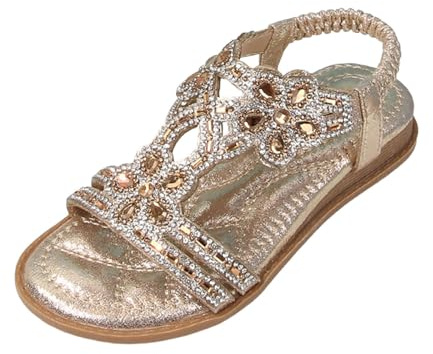 Generisch Sandales pour tout-petits - Avec strass - Sangle élastique à la cheville - Style bohème - Chaussures de plage, or, 30 EU