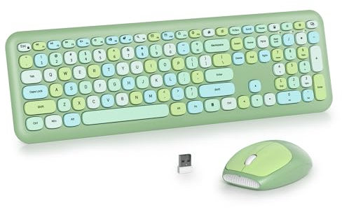 SOLIDEE Tastiera e Mouse Wireless Colorati, Tastiera Retro per Macchina da Scrivere 2.4GHz, 104 Tasti con Tastierino Numerico, Tastiera a Membrana Silenziosa per PC/Laptop(Americana QWERTY)(Green)