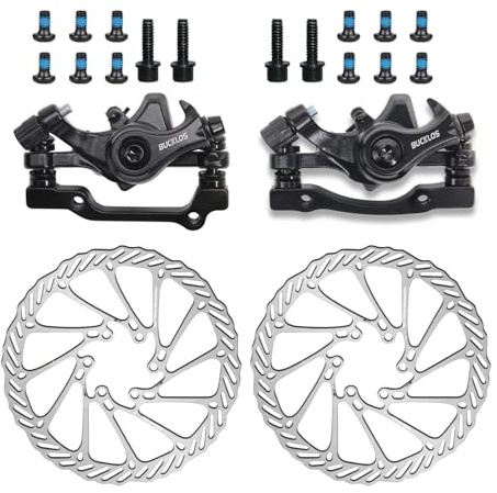 AEYINO Bike Disc Brake kit, MTB Mechanical Line Pulling Disc Brakes Caliper with Aluminum Alloy Levers /160mm Rotor,/is/PM Universal Adapter for Ebike/Folding Bike/Scooter/Fat Bike