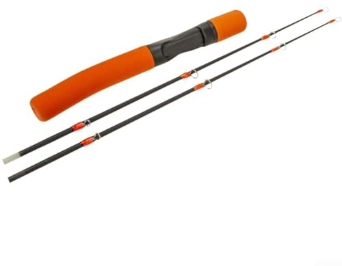 Qualoramall Eis-Angelrute aus massivem Carbon, zwei Abschnitte, weich und hart, zweifarbig, leicht, tragbar, Winter-Angelrute mit EVA-Griff, Edelstahlführungen, schwarz und orange, 56,5 cm