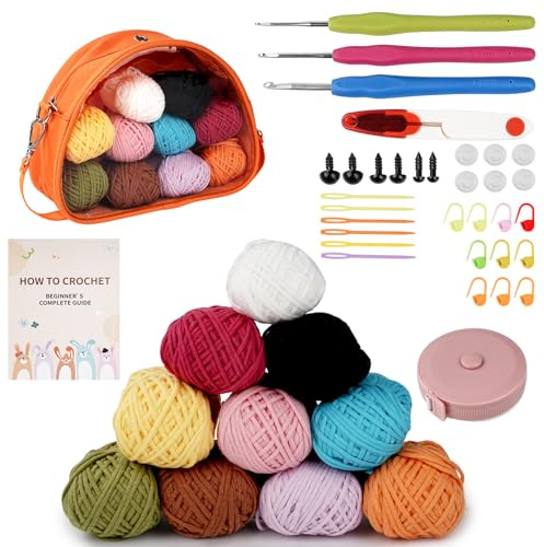 LetCart 36 Pezzi Uncinetto Set, Kit Uncinetto Principianti include 3 Uncini Ergonomici in Metallo, Lana per Maglieria Multicolore, Filati Lana Acrylico per Uncinetto e Lavori a Maglia (Monocolore)