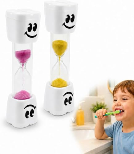 2 pezzi clessidra lavarsi i denti, clessidra per 2 minuti in giallo e rosa, adatto per cucina e ufficio, per lavarsi i denti a lunga durata per bambini e gestione del tempo
