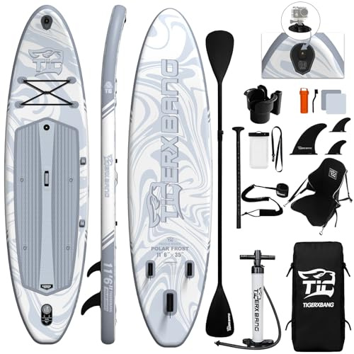 TIGERXBANG Inflatable Stand Up Paddle Board, 11'6 × 35 × 6 Wide Stable SUP Board with Complete Accessories, Premium Paddle Board for Adults and Youth-Blue