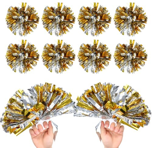 SEWACC Pompons de Cheerleading en Vrac 12 pièces métalliques avec Anneaux ergonomiques, Accessoires Polyvalents pour Cosplay et événements Sportifs