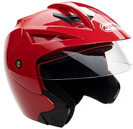 MMG (Model 20) Motorcycle Open Face Helmet DOT Street Legal - Flip Up Clear Visor (XL, Shiny Red)